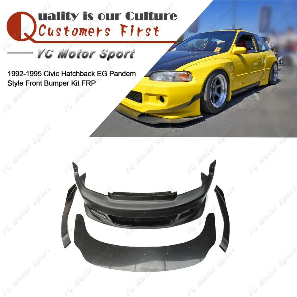 FRP Fiber Glass Body Kit Fit For1992-1995 Civic Hatchback EG PDM Style Front Bumper Cover with Splitter Lip & Canard