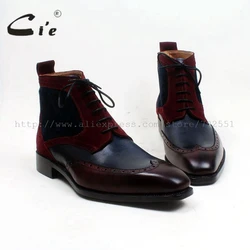 cie square toe wingtips mixed colors navy wine100%genuine calf leather boot handmade bespoke leather lacing men ankle boot A102