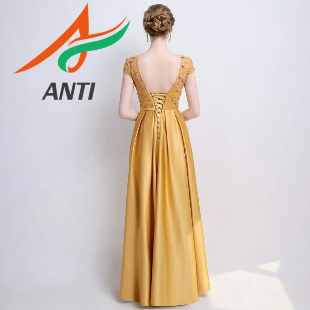 ANTI Elegante A-Line Abendkleider Frauen Dame Kurzarm Bodenlangen Hochzeit Gast Party Kleid Brautjungfer Roben Plus Größe