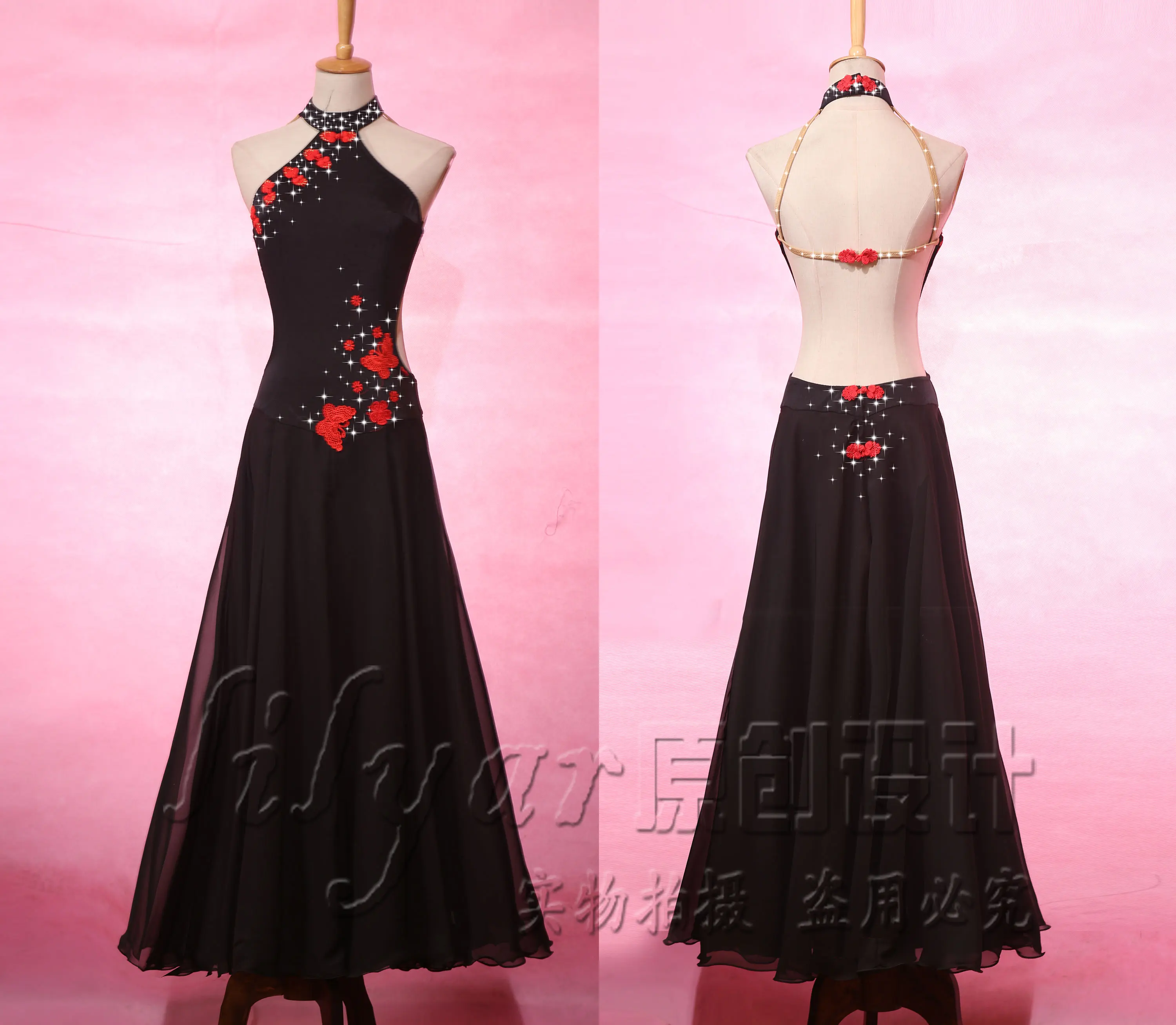 Modern skirt, national standard dance dress, social dress, Waltz dress, black Chinese style