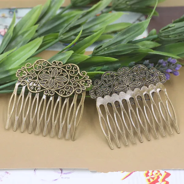 55x60mm 10 Teeth Hair Side Comb Filigree Floral Brass Blank Hair Barrette Clips DIY Headwear Accessories Base Setting Barrettes