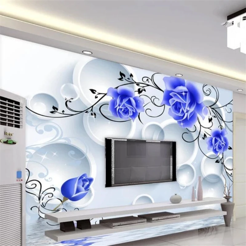 wellyu  Custom wallpaper   papel de parede 3d  Beautiful Blue Enchantress Blue Rose 3D Circle TV Background Wall papier peint