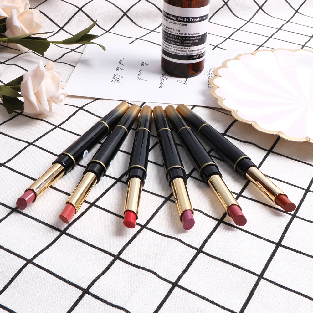 Double-end Matte Lipstick Long Lasting Waterproof Rotating Lip Liner Red Rose Makeup Lipstick Set Cosmetics