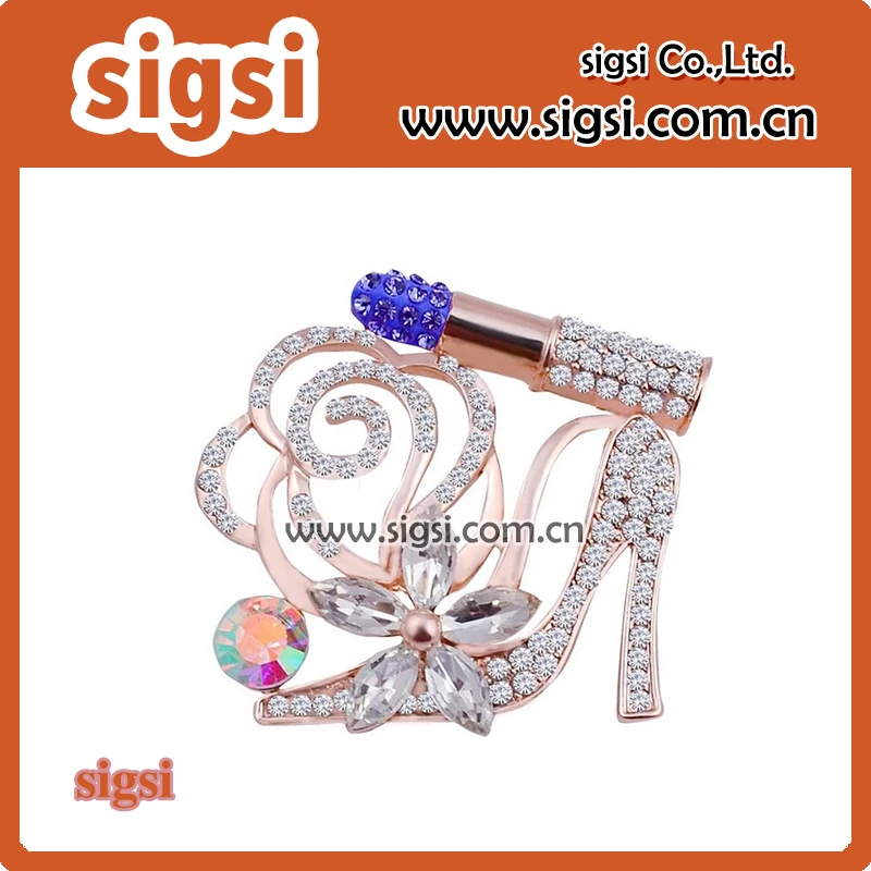 

100pcs / Lot Fashion Lip Stick And High Heel Rhinestone Brooch