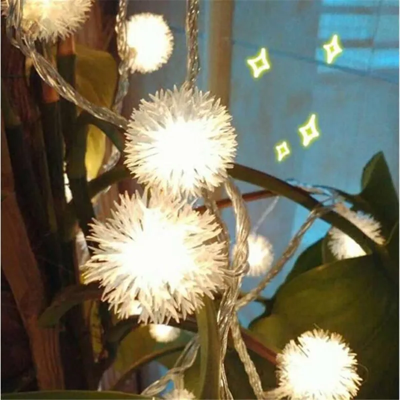 LED Furry Snow Ball Led String Lights Fairy Light for Garden Home Decor Wedding Party Garland Decorations
