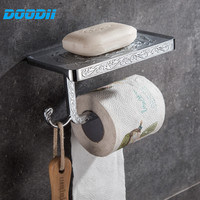 DooDii Toilet Paper Holder With Mobile Phone Storage Shelf Rack Wall Mount Bathroom Tissue Holder Bathroom Storage Organizer Rac