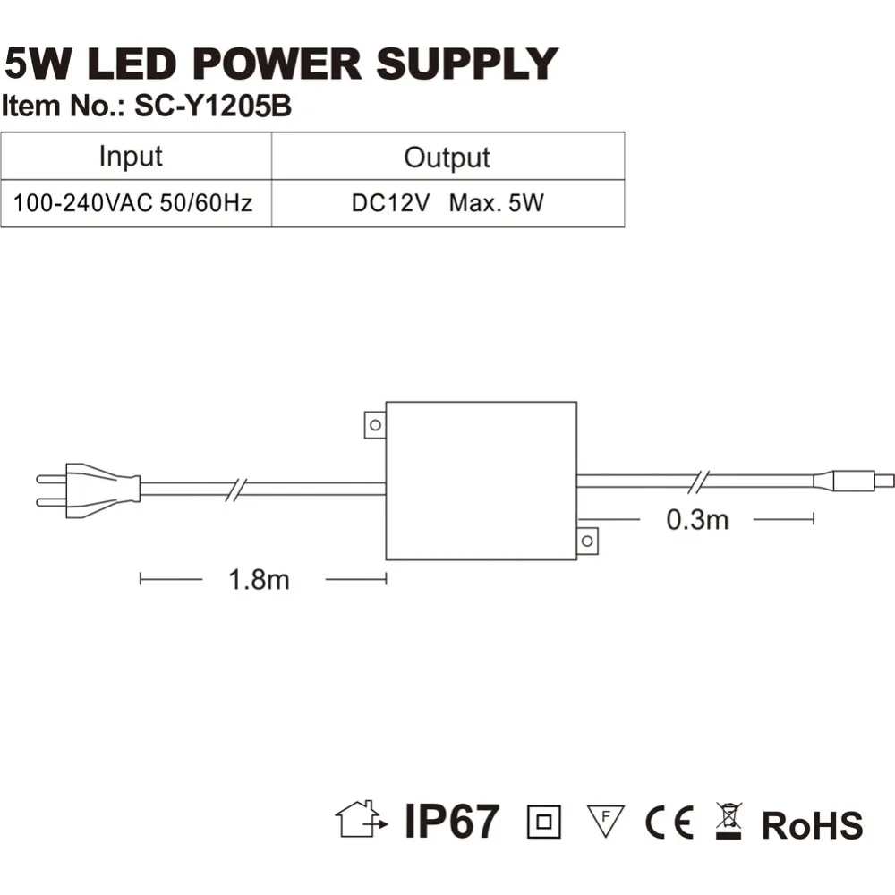 Driver di alimentazione trasformatore DC12V 5W impermeabile IP67 per lampada da esterno o da interno a LED spina EU,US,UK,AU