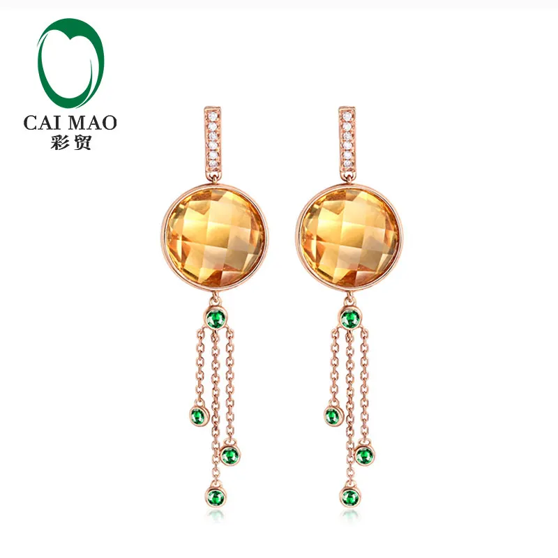 

CaiMao Jewelry 6.95ct Natural Round Shape Citrine H SI Diamond 14k Rose Gold Dangle Earrings