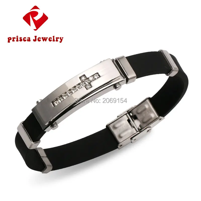 PAPERPLUS | Men Silicone Cross Bracelets. Stainless Steel. High Quality Customer Jewelry.Punk