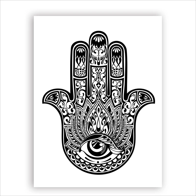 Hand Drawn Ornate Amulet Hamsa Hand Of Fatima Art Print Wall Picture ,  Hamsa Hand Canvas Painting Poster Arab Home Decor