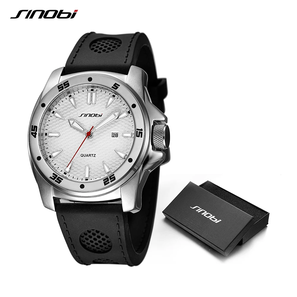 SINOBI Sport Waterproof Watch Men Top Brand Luxury Stainless Steel Relogio Masculino Silicone Band Quartz Geneva Watches Saat