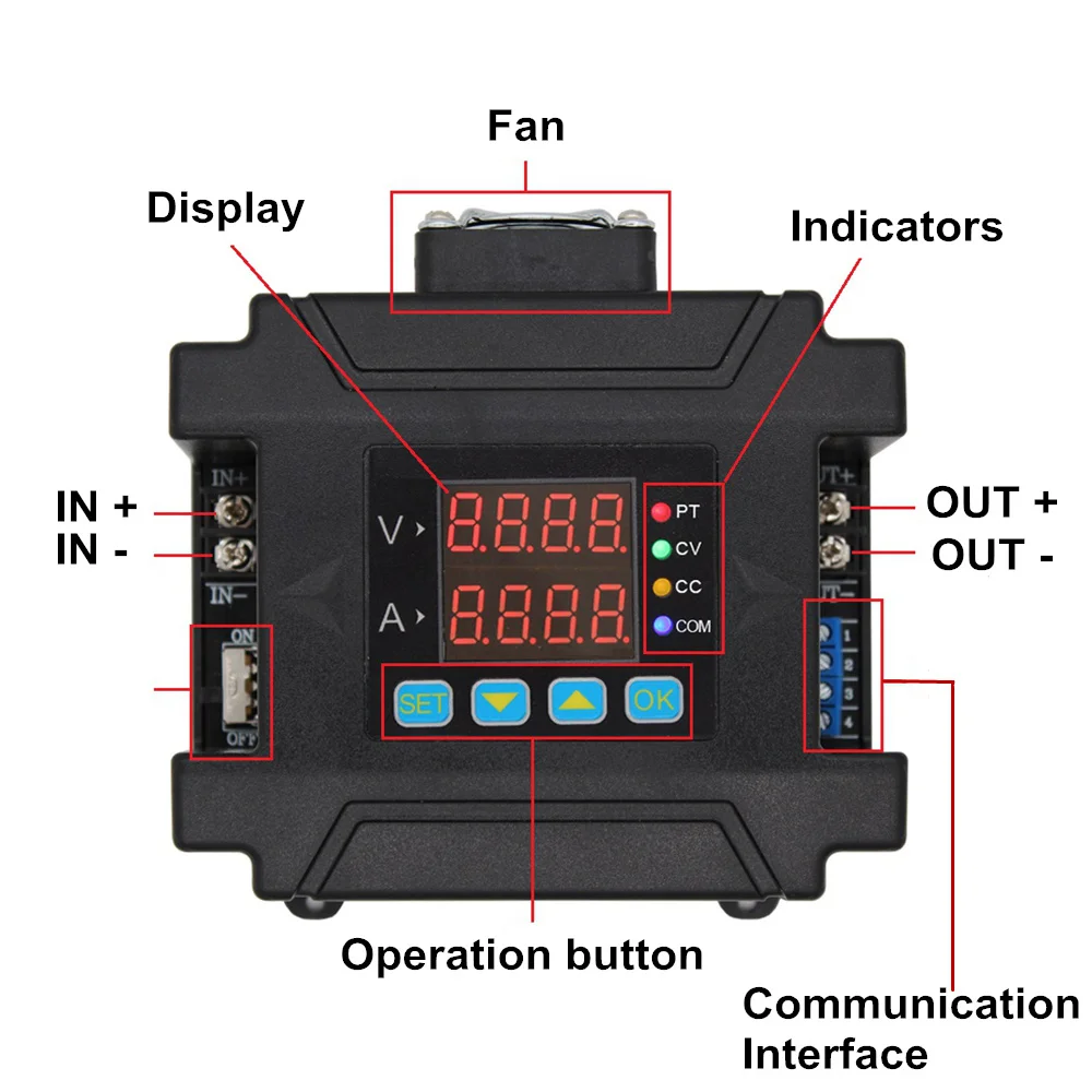 JUNTEK DPM8608 60V8A Programmable DC DC Digital Adjustable Step Down Voltage Bench Power Supply Buck Converter 485 Communication