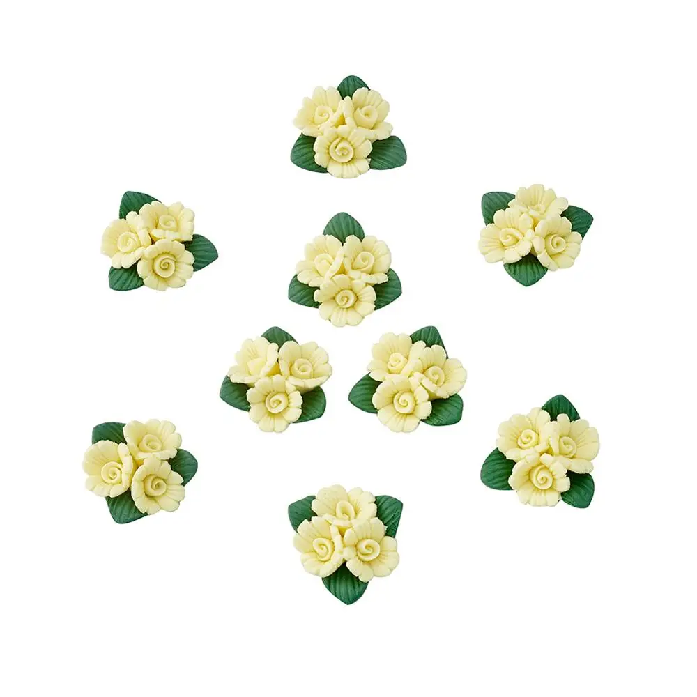 50pcs Handmade Porcelain Flower Cabochons China Clay Beads Flower DIY Earring Jewelry Making about 19~20x18~19x9~10.95mm