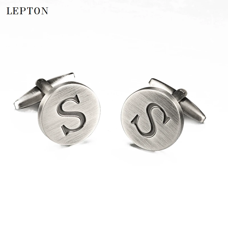 Hot Sale Letters S of an alphabet Cufflinks For Mens Antique Silver plated Round Letters S cuff links Men shirt cuffs Cufflinks