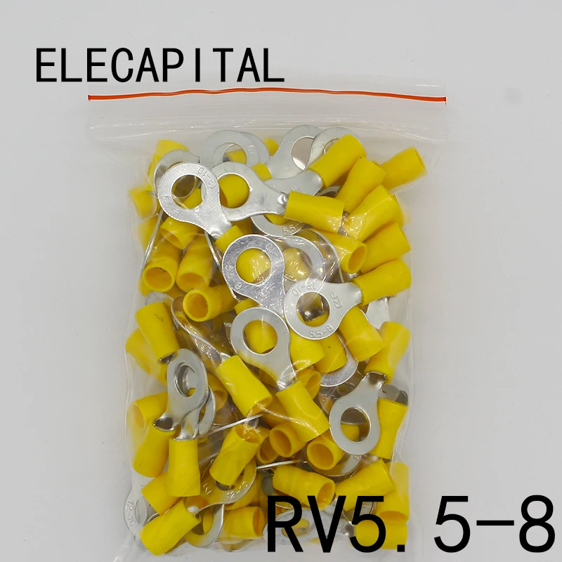 RV5.5-8 Yellow Ring insulated terminal suit 4-6mm2 Cable Wire Connector cable Crimp Terminal 50PCS/Pack RV5-8 RV