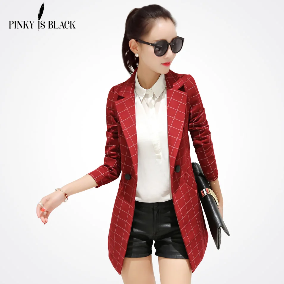 Pinky Is BlackFemale blazer 2017 spring and autumn new blazer women jacket slim medium-long plaid long-sleeve casual suit blazer