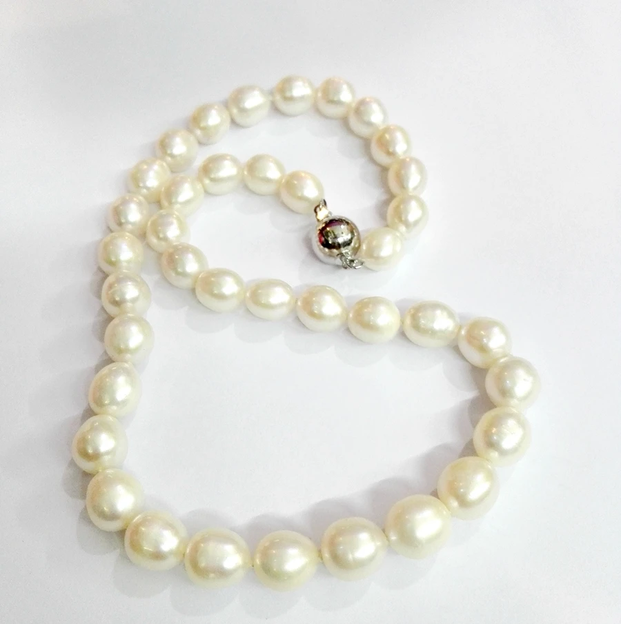 

9mm Oval Round White Natural Freshwater pearl Choker Necklace Jewelry