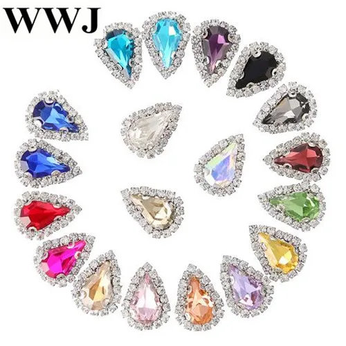 

8x13mm 20pcs/bag Crystal glass sew on stone with claw,Super Flash DR shape Crystal buckle loose rhinestones