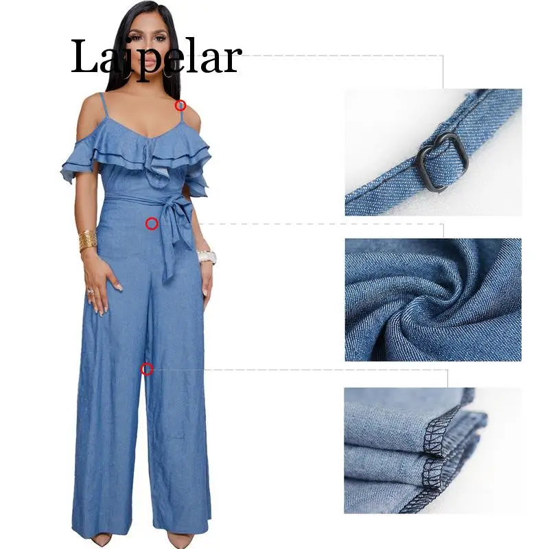 Laipelar New arrival Europe and the United States women s wear belt low cut wide legged jumpsuits jumpsuit