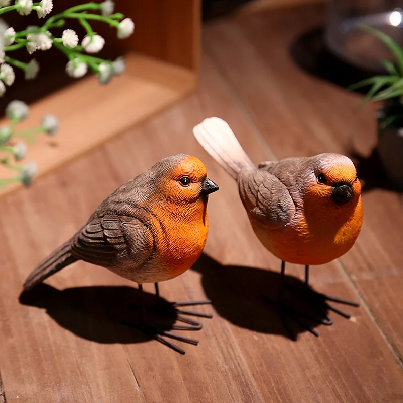 2pcs/set Resin Robin Birds Redbreast Mockingbird Home Decor Fairy Garden Animal Farmhouse Decor Figurines Miniatures Gift