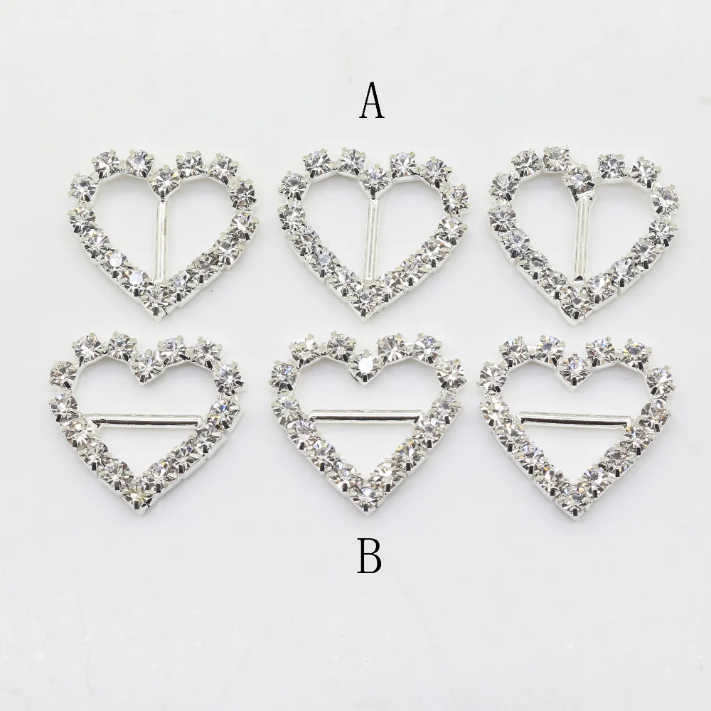 Fashion 10Pcs Silver Color Rhinestone Buckle DIY Metal Sliding Buckle, Bow Headband, Scrapbook Decoration Accessories 17*18MM