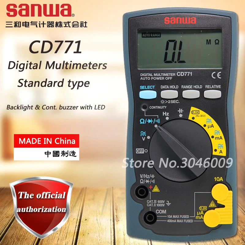 sanwa CD771 Standard Digital Multimeter Battery Check Backlight Resistor/Capacitor/On/Off Buzzer/Diode/ Frequency Measurement