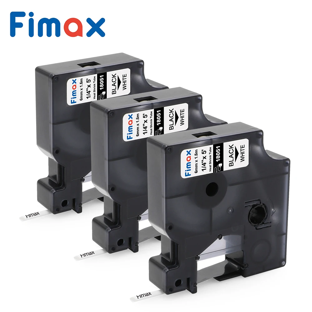 Fimax 3 Pcs Compatible for Dymo Industrial Heat Shrink Tube 18051 18052 6mm for 18053 18054 18055 18056 DYMO Rhino Label Printer