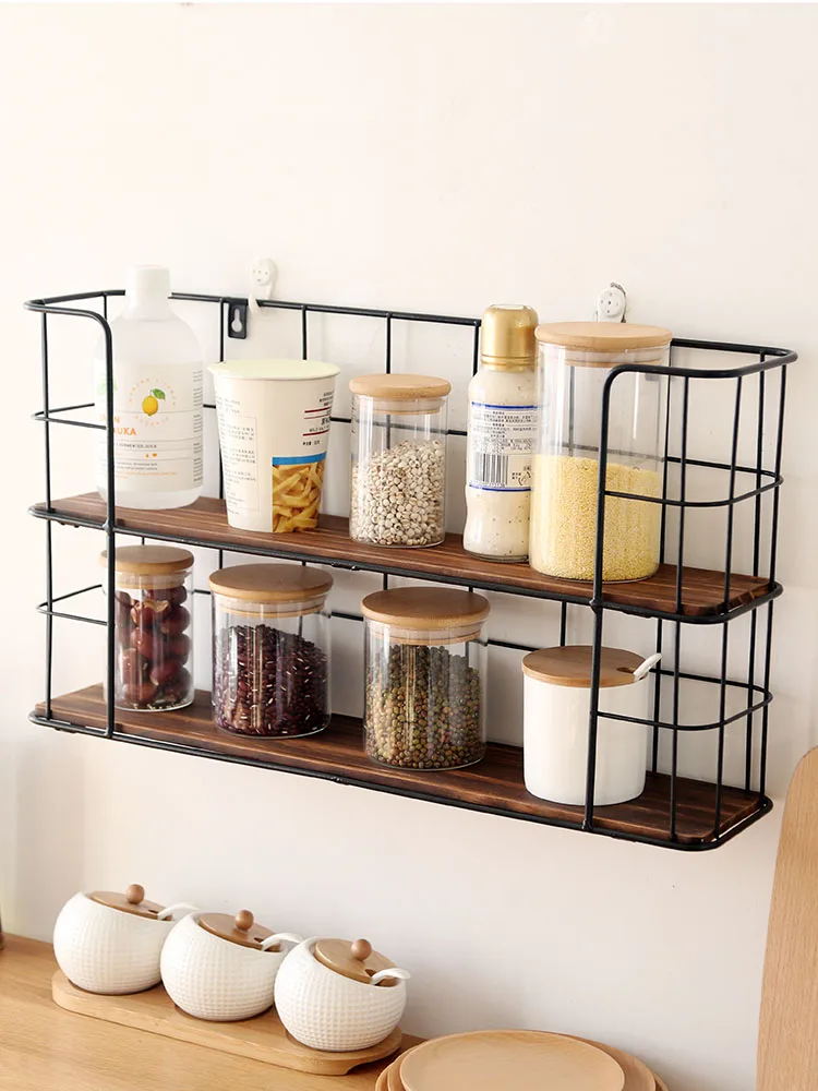 Japanese Style Wrought Iron Wall Hanging Storage Rack Bedroom Living Room Cosmetics Free Punching Wall Shelf