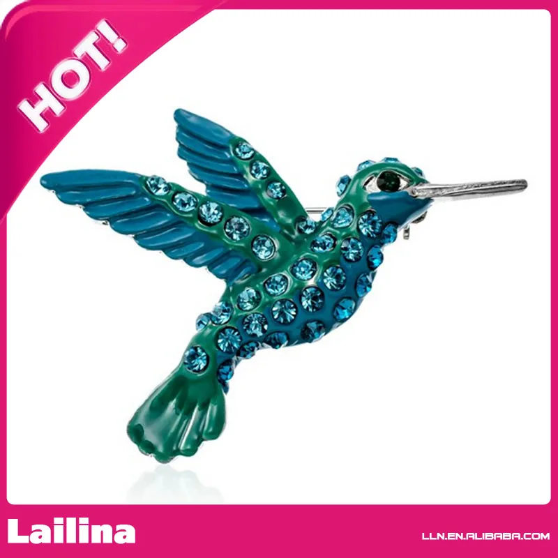 

Large Blue Crystal Hummingbird Brooch Pin