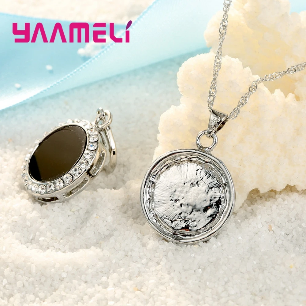 925 Sterling Silver Jewelry Sets Mysterious Style For Women Birthday Party Earrings Necklace Dark Black Wedding