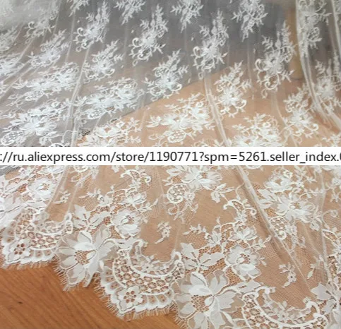 

French Eyelash Lace Fabric 150cm White Black Diy Exquisite Lace Embroidery Clothes Wedding Dress Accessories 3M/Pack