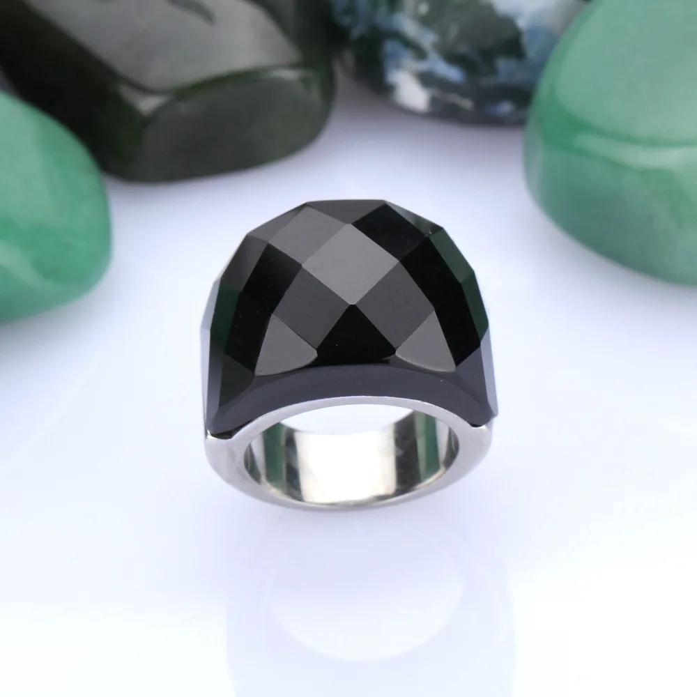 Stainless Steel Black & White Brand Design Delicate Shiny Big Crystal Stone Engagement Rings Trendy Ring Party Jewelry for Women