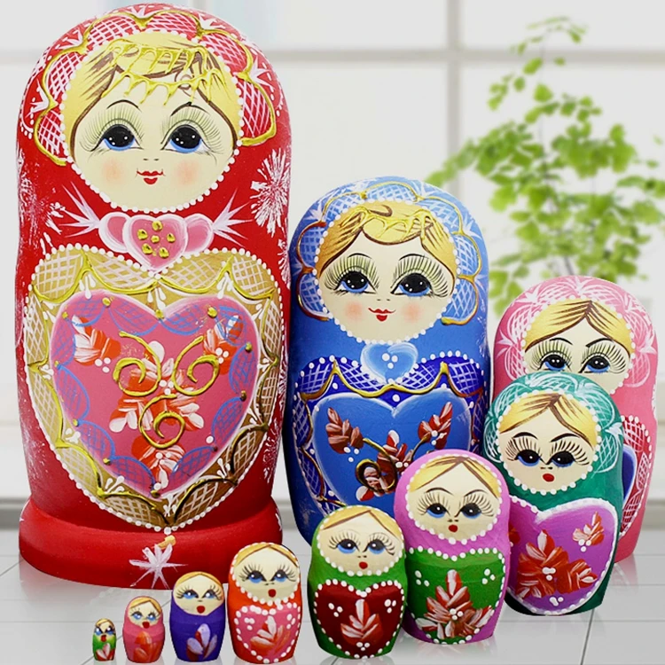 

10 Layers/set 22cm Baby Toy Nesting Dolls Wooden Russian Dolls Matryoshka Doll Children Christmas Gift