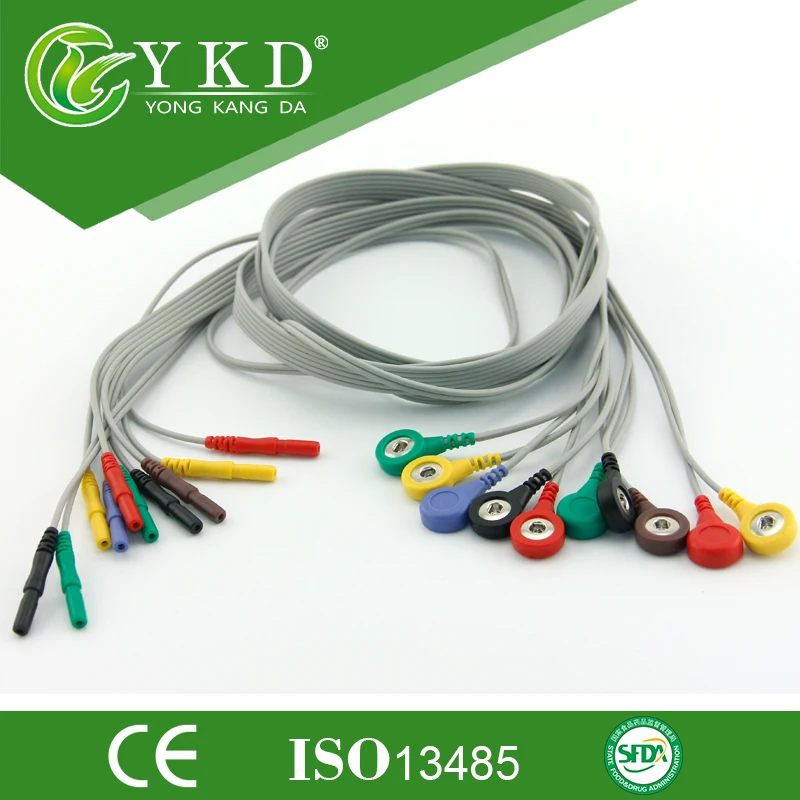 Din 1.5 style holter ecg ekg cable with IEC 10 lead snap