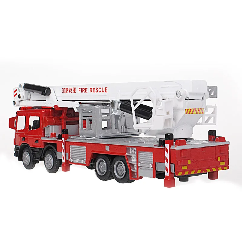 KAIDIWEI Scale 1:50 Ladder Fire Truck Toy Collectible Model Car Trucks Toys For Children