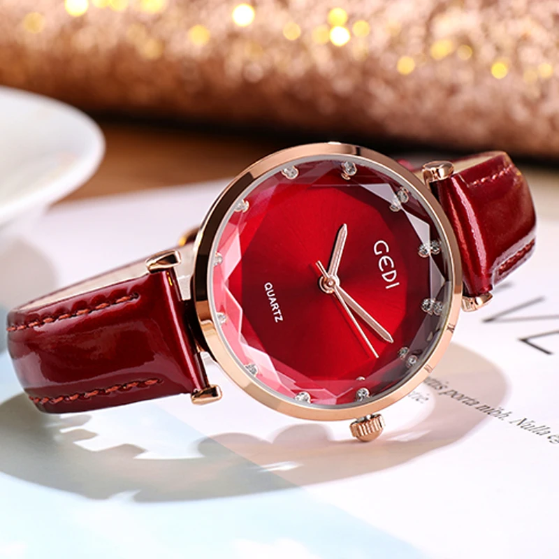 GEDI-ساعات نسائية من الجلد ، كوارتز ، بسوار غير رسمي ، 2019