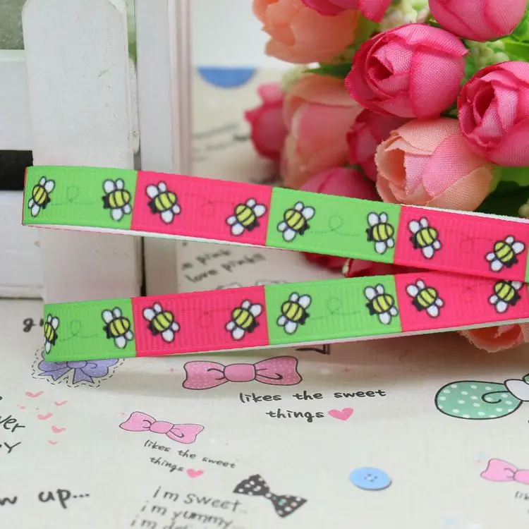 3/8\'\'  Ladybug watermelon printed grosgrain ribbon hair bow headwear party decoration wholesale OEM 9mm D153