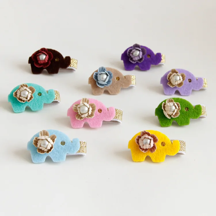 20pcs/9C Fashion Cute Felt Elephant Girls Hairpins Solid Kawaii Glitter Animal Floral Pearl Hair Clips Headwear Accessories