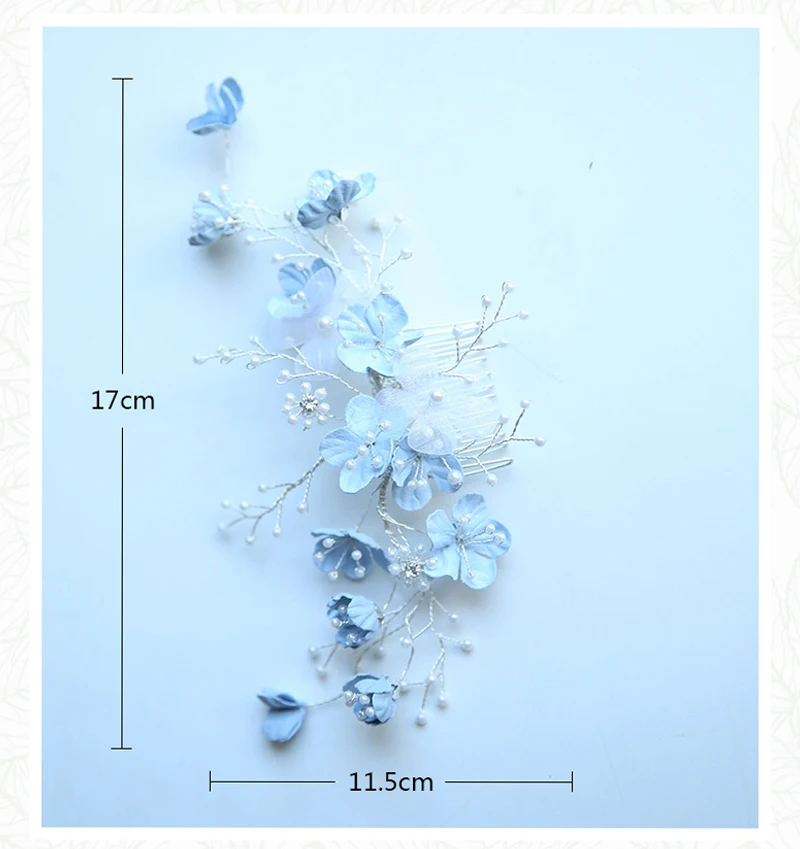 Jonnafe Light Blue Floral Hair Comb Wedding Accessories Pearls Bridal Hair Jewelry Handmade Women Ornaments