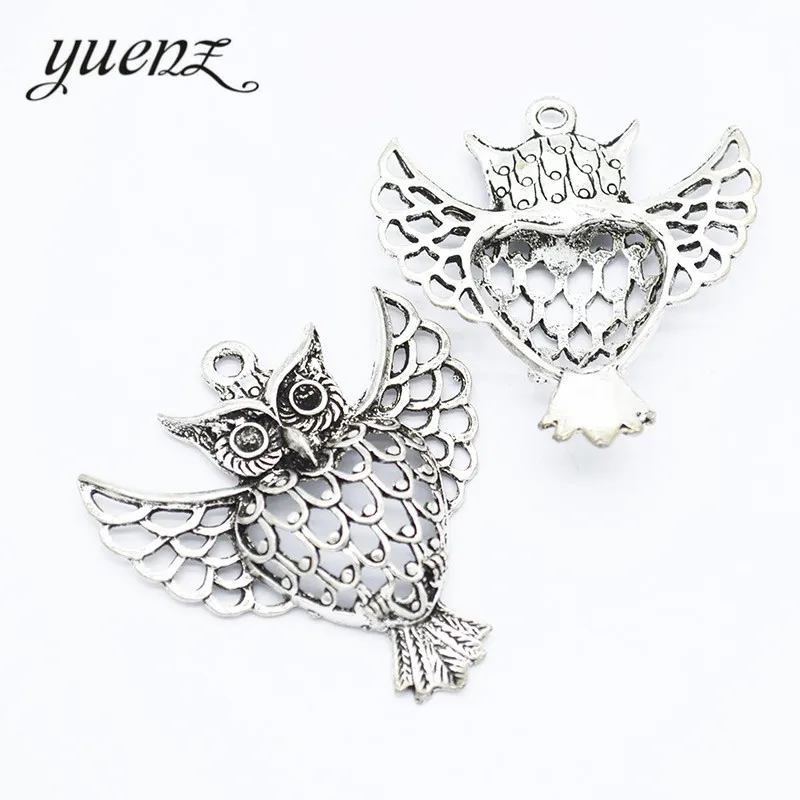YuenZ 2 pcs Owl Charms Antique Silver color Metal Pendants Fit Hand made Necklace Jewelry Making 50*44mm D172