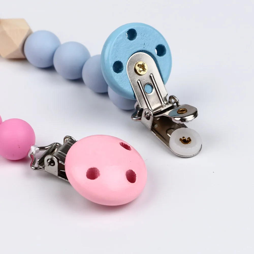 TYRY.HU 2pcs Metal Wooden Baby Pacifier Clips Holders Cute Infant Soother Clasps Pacifier Chain DIY Accessories Tools