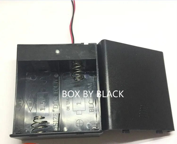 300PCS Wholesale 2 Slots D Size 3V Battery Storage Case Box Holder with Cover Switch and Lead Wire