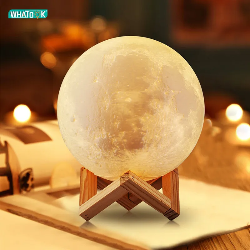 Rechargeable LED Night Light 3D Print Moon Lamp Tap Touch 2 Color 3D Bedroom Light Night Lamp Decorationr Lighting Birthday Gift