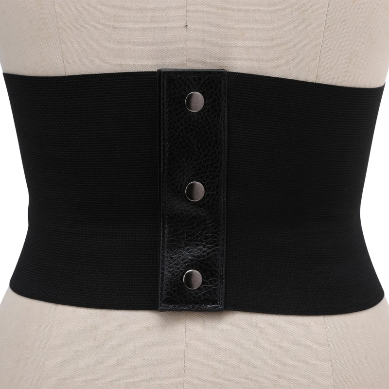 Retro Lady\'s Adjustable Slim Faux Leather Cummerbunds Body Waist Shape Corset Wide Elastic Belt Stretch Waistband