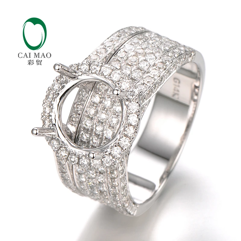 

CaiMao 9mm Round Cut Semi Mount Ring Settings &1.79 ct Diamond 14k White Gold Engagement Fine Jewelry