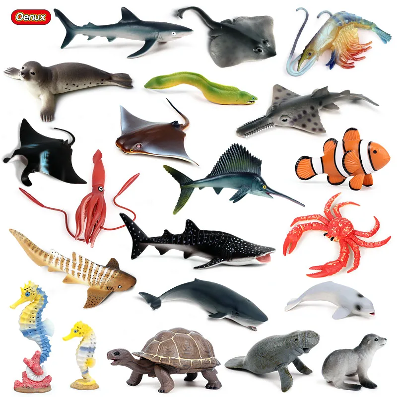 Oenux Lifelike Marine Marine Crab Ray Figurines Model Simulation Whale Shark Sea Life Animals PVC Action Figures Collection Toy