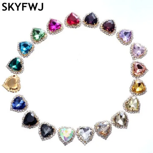 12mm/14mm/18mm more colors heart shape Crystal glass sew on stone with holes Crystal buckle loose rhinestones