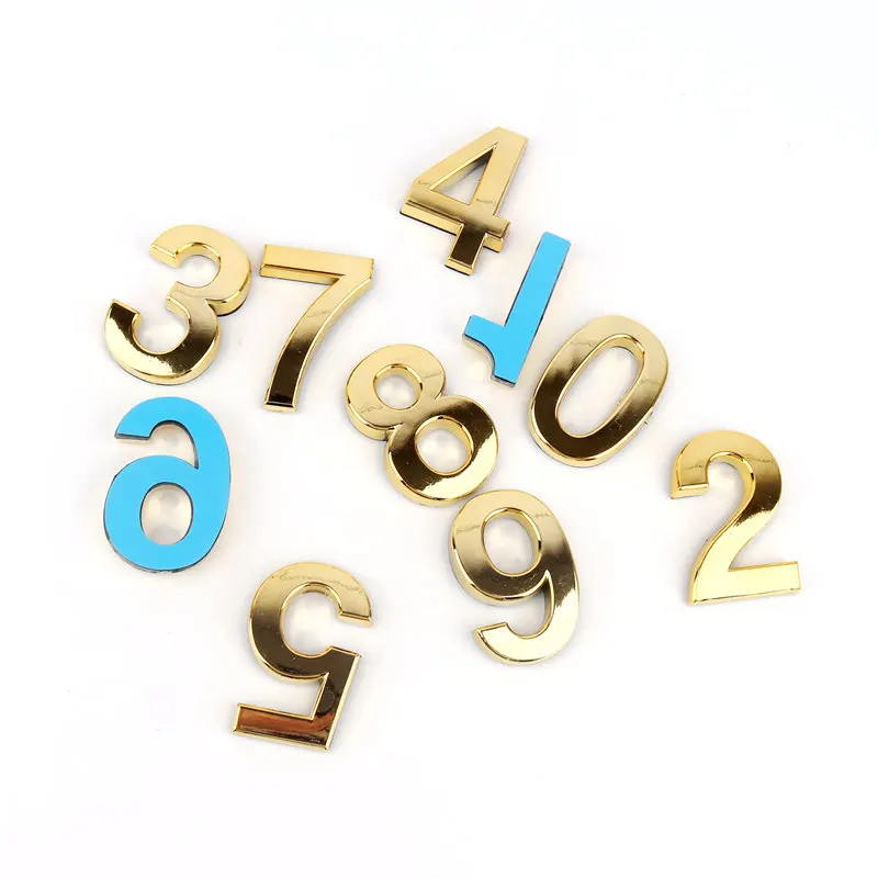 1pc Number Plate 0,1,2,3,4,5,6,7,8,9 Modern Gold Self Adhesive Door House Number Apartment Hotel Office Car DIY Decor Plaques
