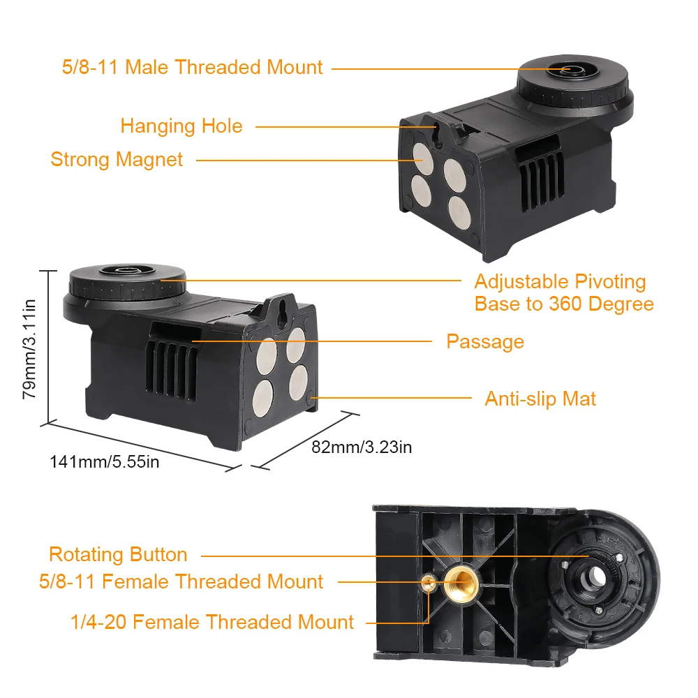 Huepar PV5 Multifunctional Four Magnets Magnetic Bracket Laser Level Adapter Fully Adjustable Pivoting Base to 360 Degree Holder