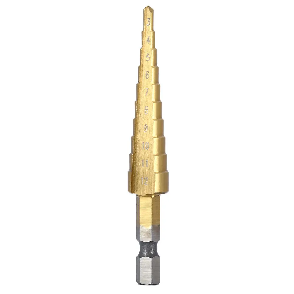 3 bocados de broca titanium de aço da etapa de hss dos pces 3-12mm 4-12mm 4-20mm ferramentas de corte do cone da etapa do woodworking de aço conjunto de perfuração do metal da madeira